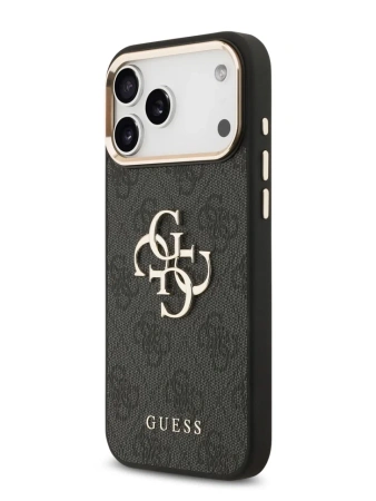Guess для iPhone 17 Pro чехол PU 4G Classic metal logo Gold camera Hard Black (MagSafe)